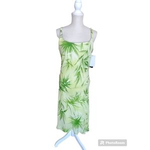 NWT Jessica Howard Vintage Y2K Green Leaf Print Midi Dress